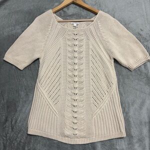 Gap Short Sleeve Sweater Womens L Cream Crochet Cottage core Preppy Boho